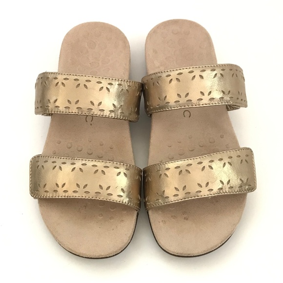 Vionic Randi Orthotic Comfort Slide Sandals Leather Metallic Gold Size 7 - Picture 2 of 16